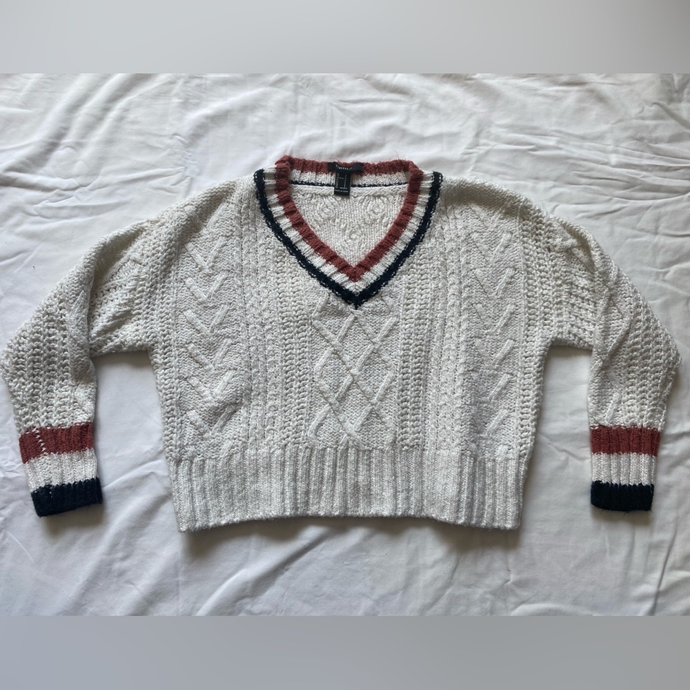 Forever 21 Cropped White Knit Sweater